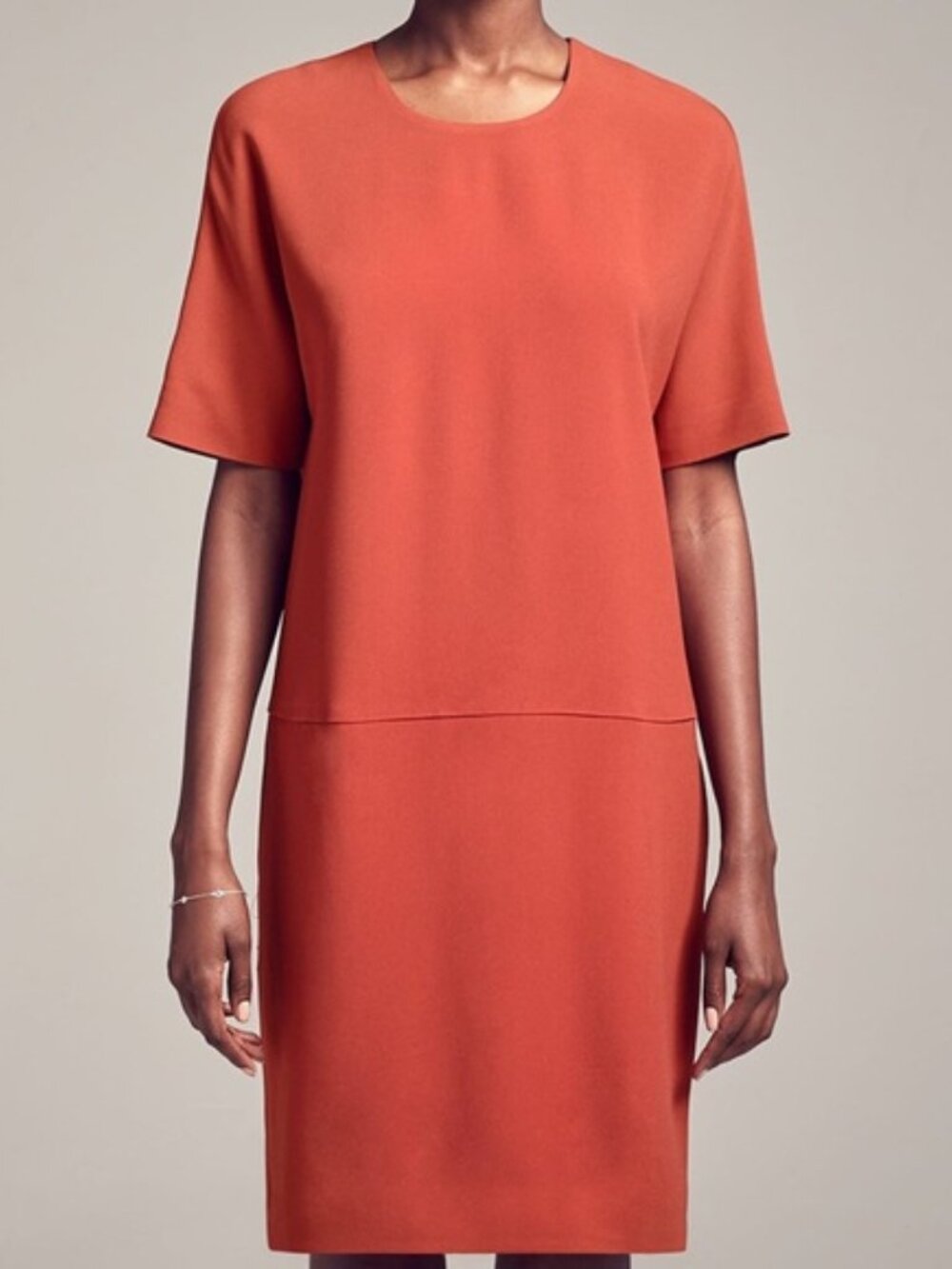 M.M. Lafleur Silvia Dress Womens Small Orange Crew Shift Short Sleeve Lined USA